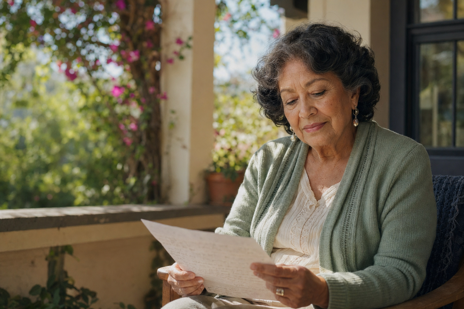 Una abuela californiana leyendo una carta